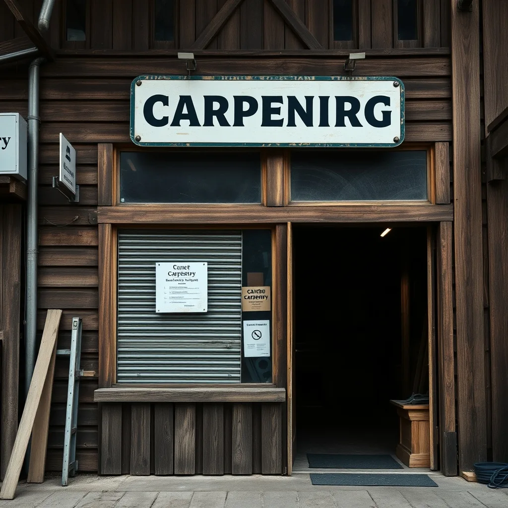 A small wooden workshop storefront with a closed sign and darkened windows, suggesting unexpected business closure.