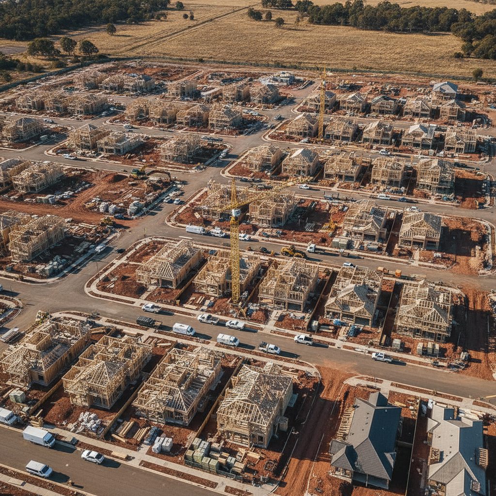 Aerial view of a large Australian residential construction site
