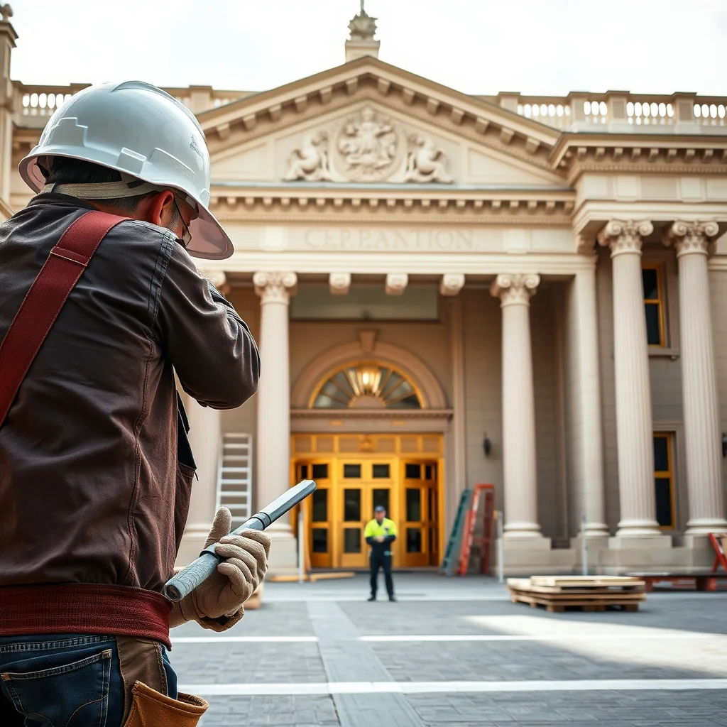 Victorian Parliament House's grand columned entrance and ceremonial facade in Melbourne.