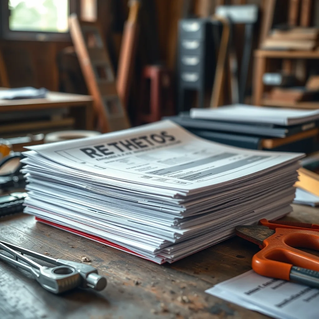 A stack of thick regulatory documents and building codes on a construction site desk.