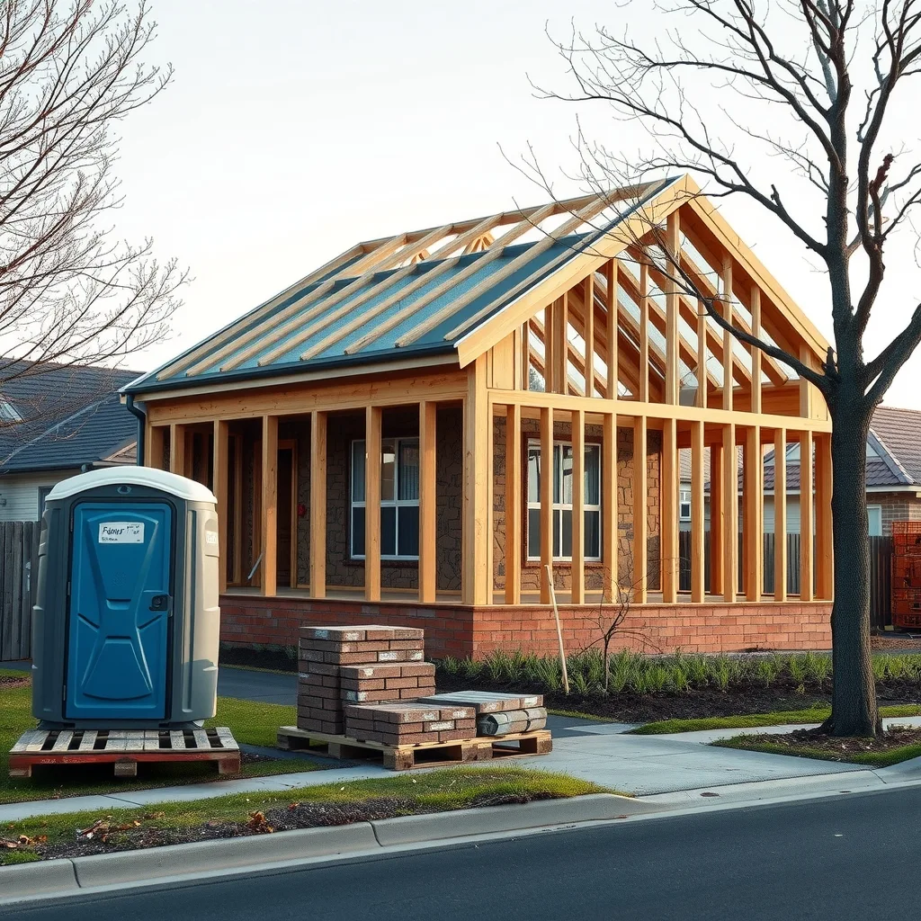 Timber-framed house under construction on an Australian suburban block in late afternoon light