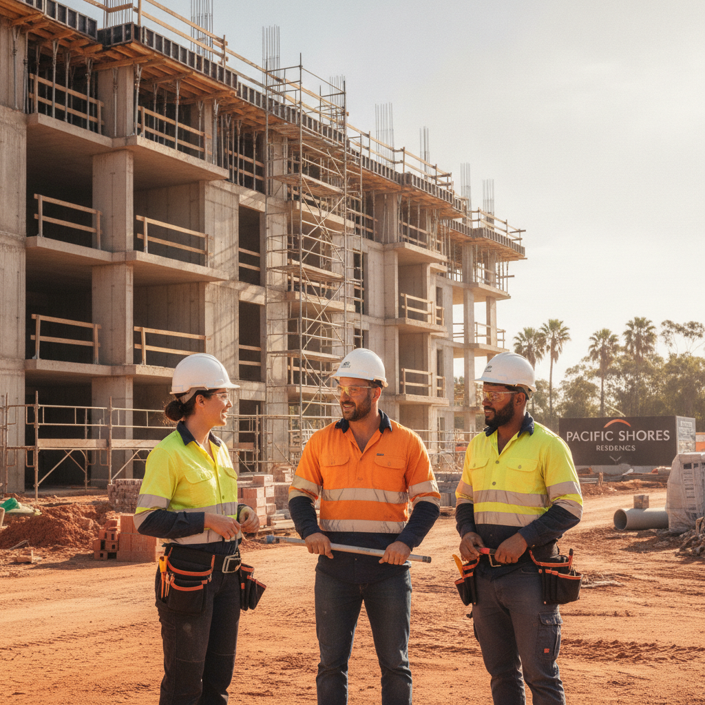 Group of tradespeople at an Australian residential building site