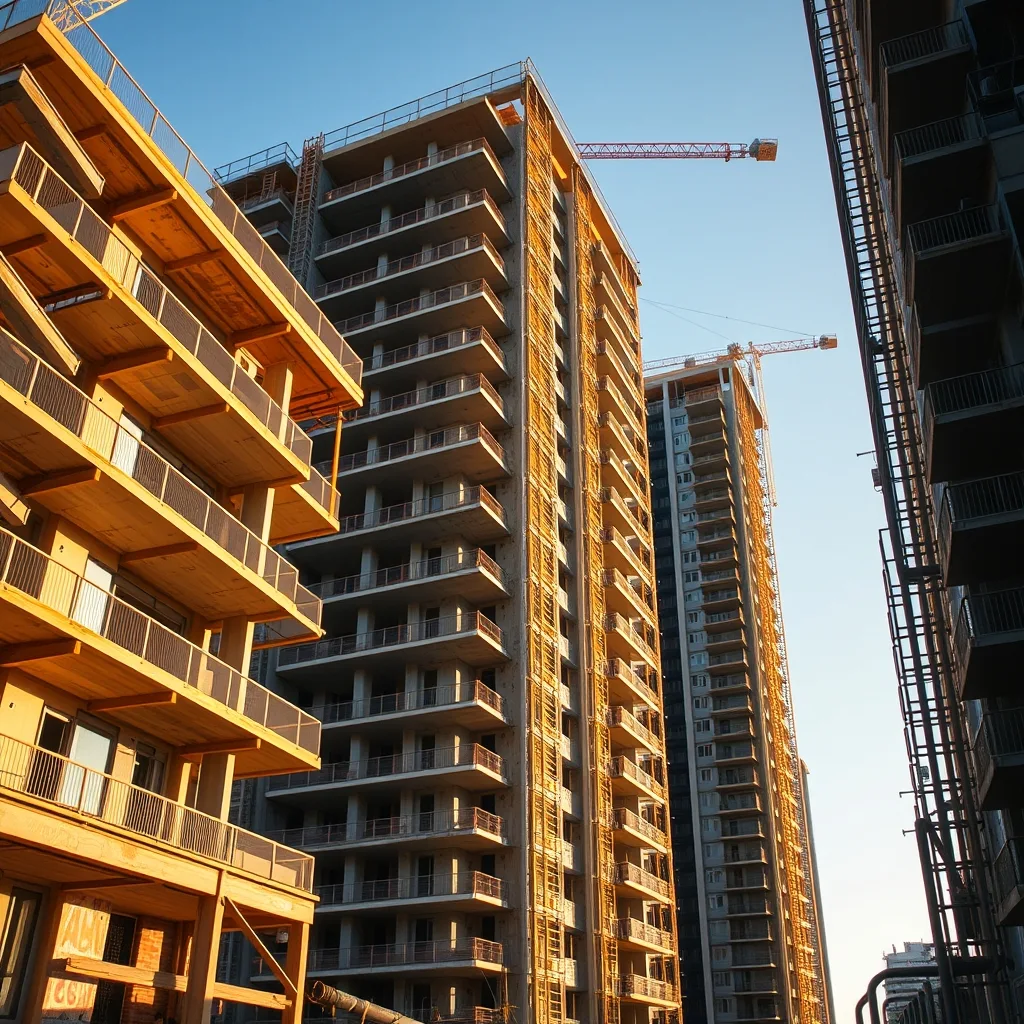A partially built residential apartment tower on an urban construction site in Australia.