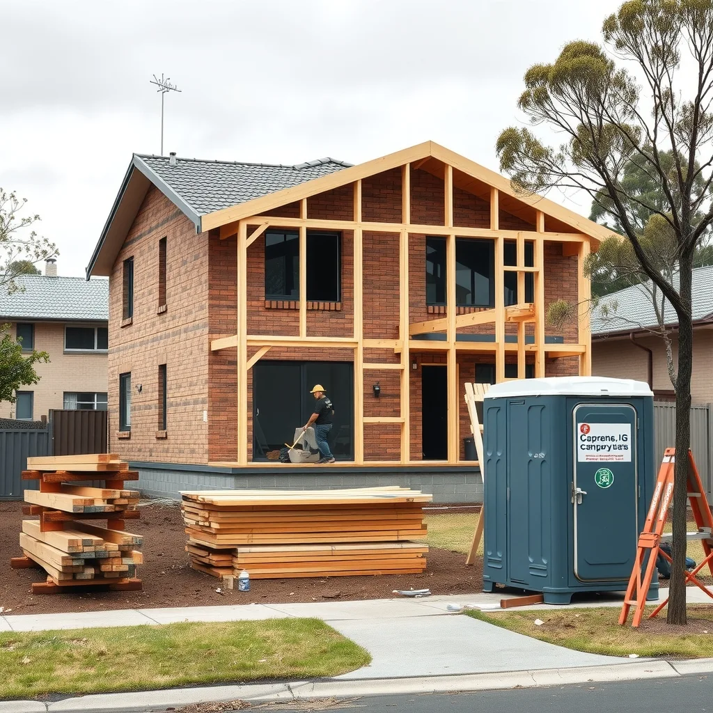 Timber-framed house under construction on a suburban Australian block