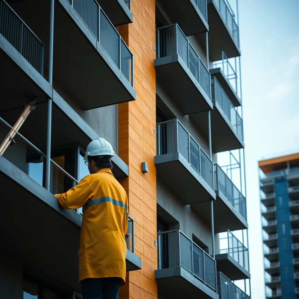A new apartment building with render facade and balconies under construction in Sydney.