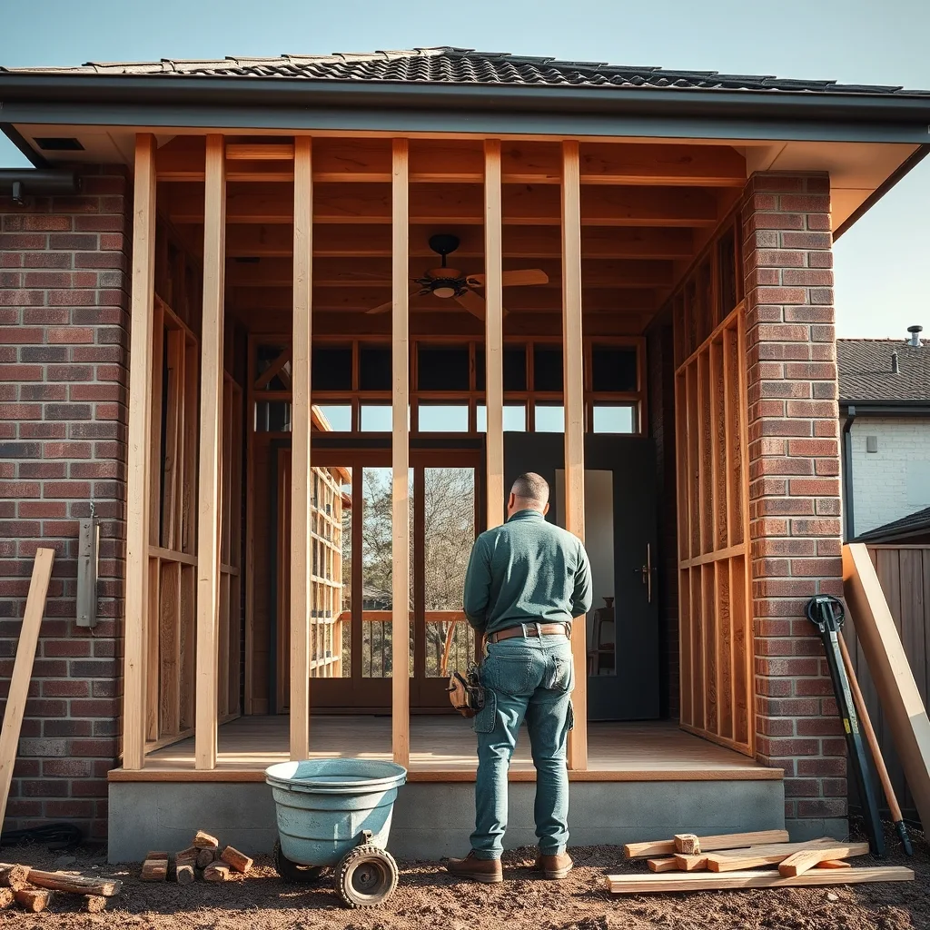 A partially completed second-storey timber-framed addition on a suburban Perth brick home.