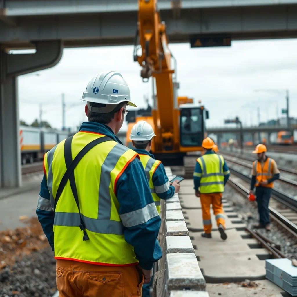 Civil construction crew working on an Australian road and rail interchange