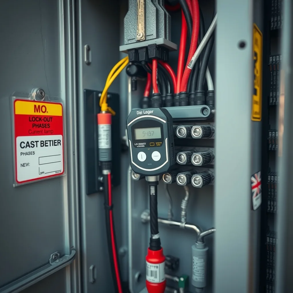 Data logger with current clamps installed inside a commercial distribution board
