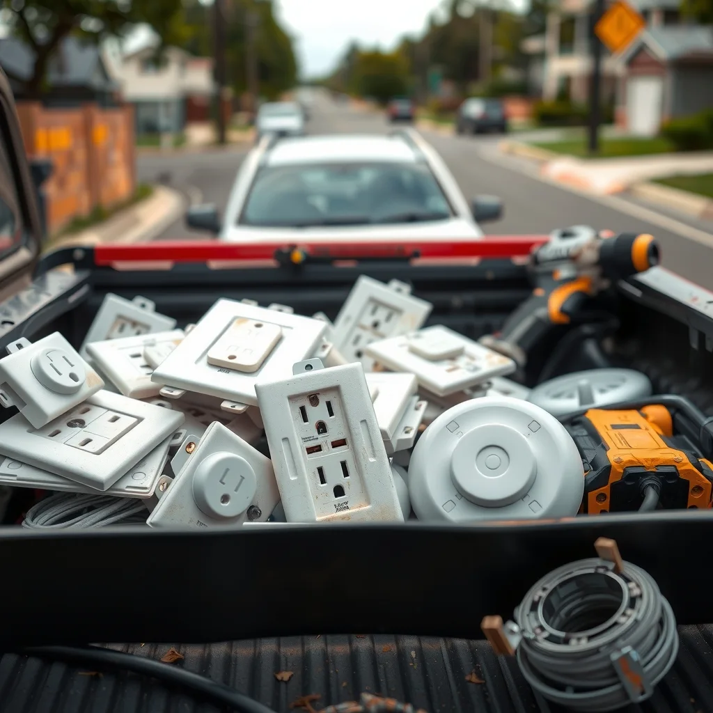 Removed switch plates, power point mechanisms and a smoke alarm in the back of a work ute