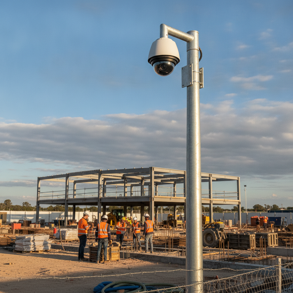 CCTV security camera watching over workers at an Australian construction site
