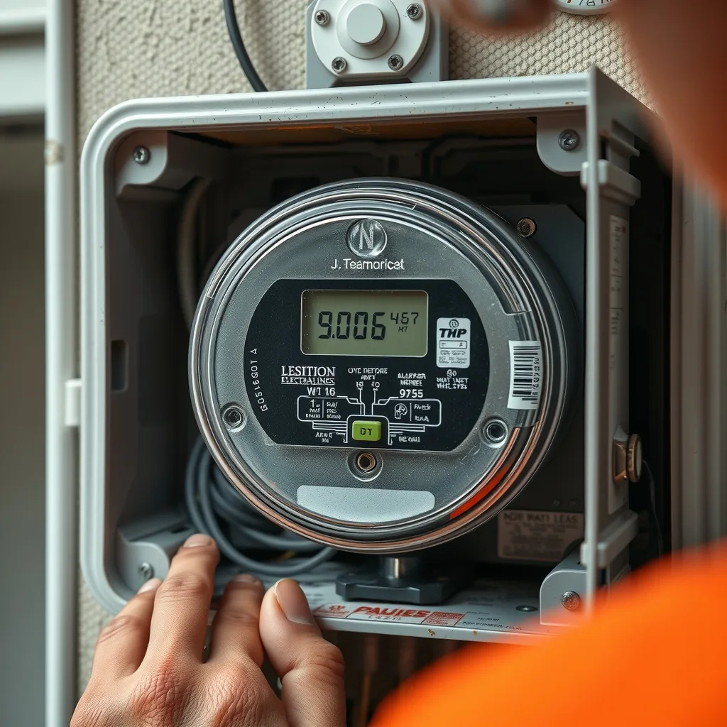 Close-up of a residential electricity meter inside an open meter box
