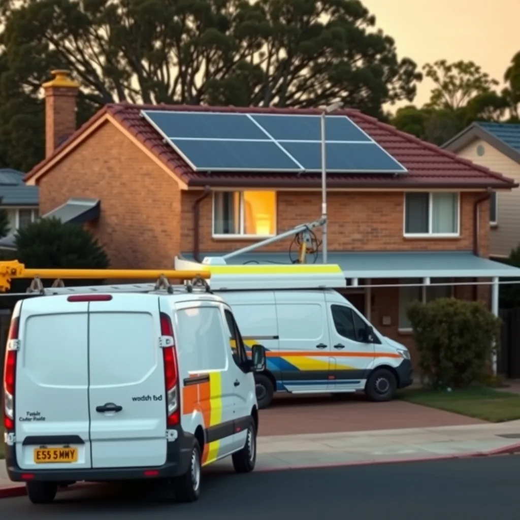 A suburban Australian home with rooftop solar panels and a work van in the driveway.