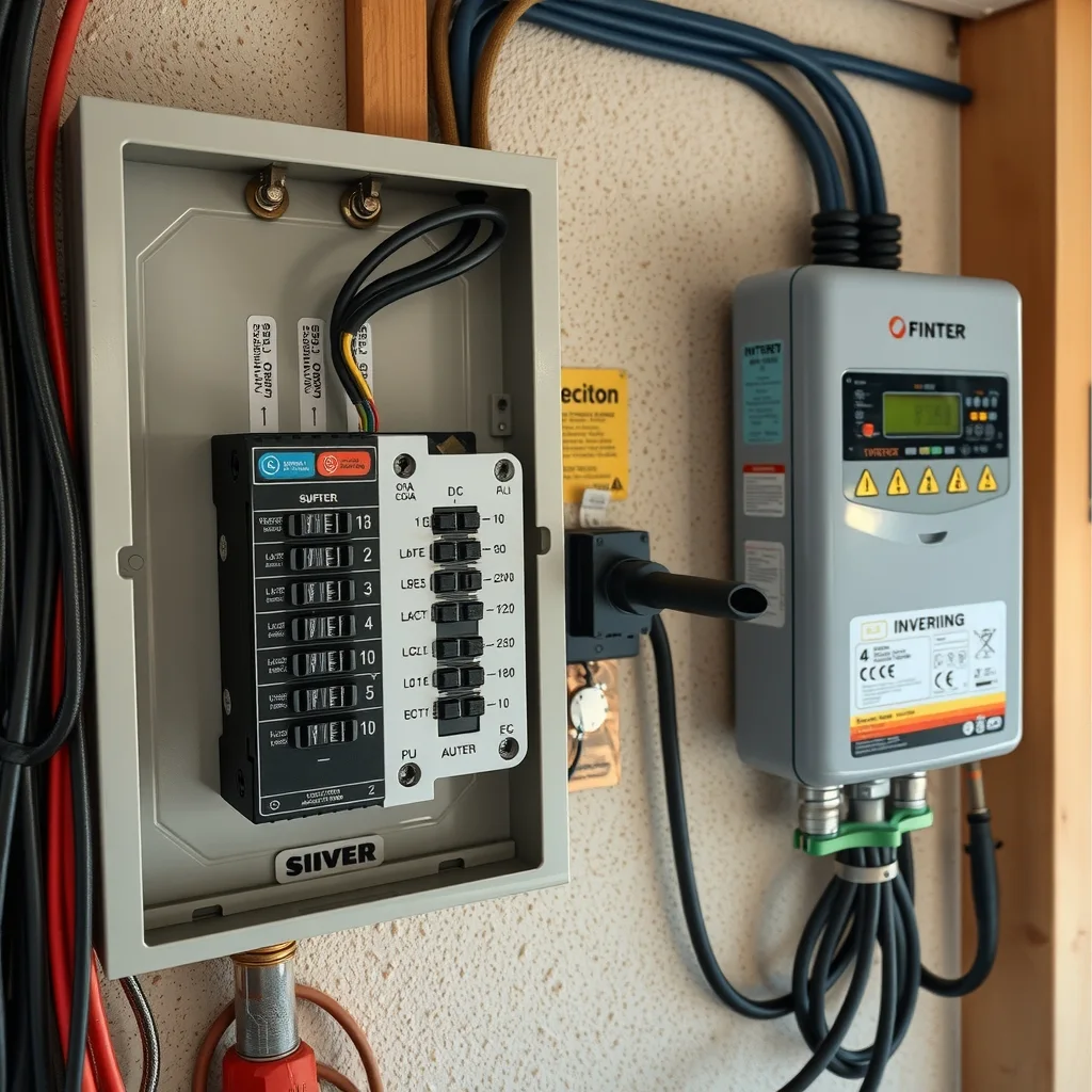 A home switchboard with solar isolator and wall-mounted battery inverter in a garage