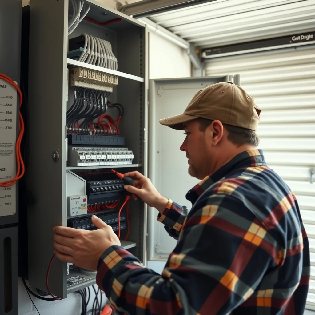 Electrician working on DIN-rail devices inside an open residential switchboard