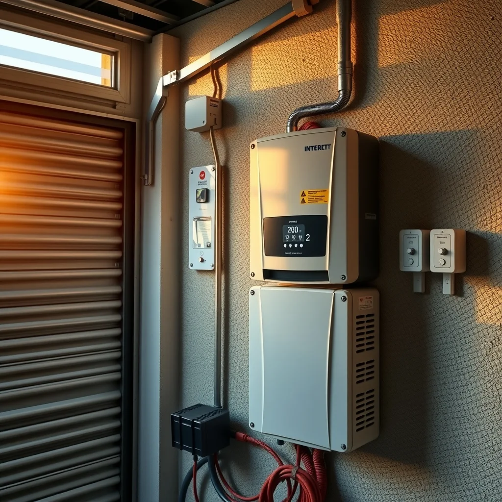 A home battery and inverter mounted on a garage wall in an Australian suburban house