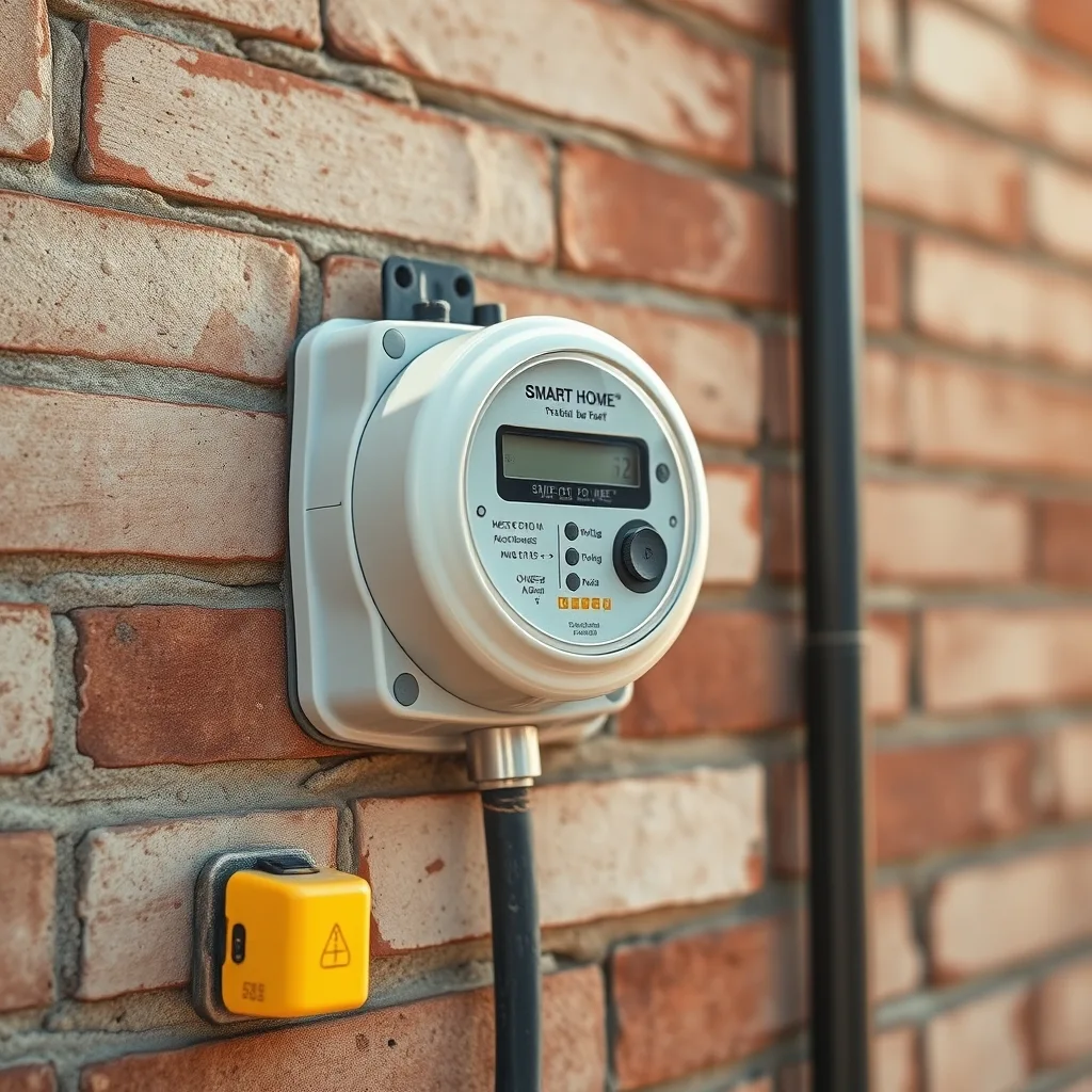 A residential electricity meter mounted on a weathered brick wall in South Australian sunlight.
