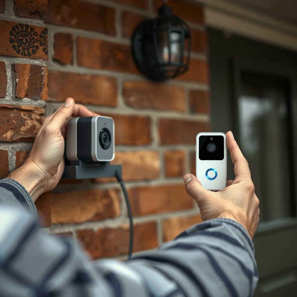 Smart doorbell camera being installed at the front door of a suburban Australian home
