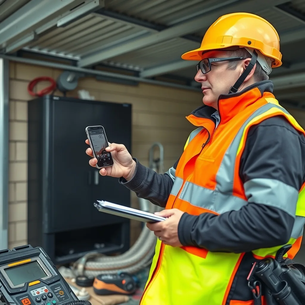 An electrician photographing a finished battery installation on a phone at an Australian home