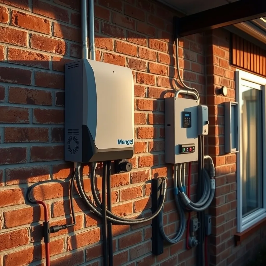 A home battery and inverter mounted on the exterior wall of an Australian suburban house