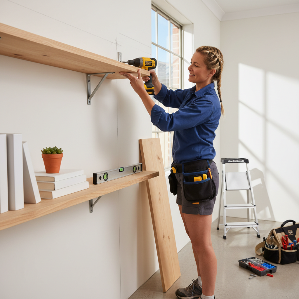 Illustration of a wall shelf with brackets