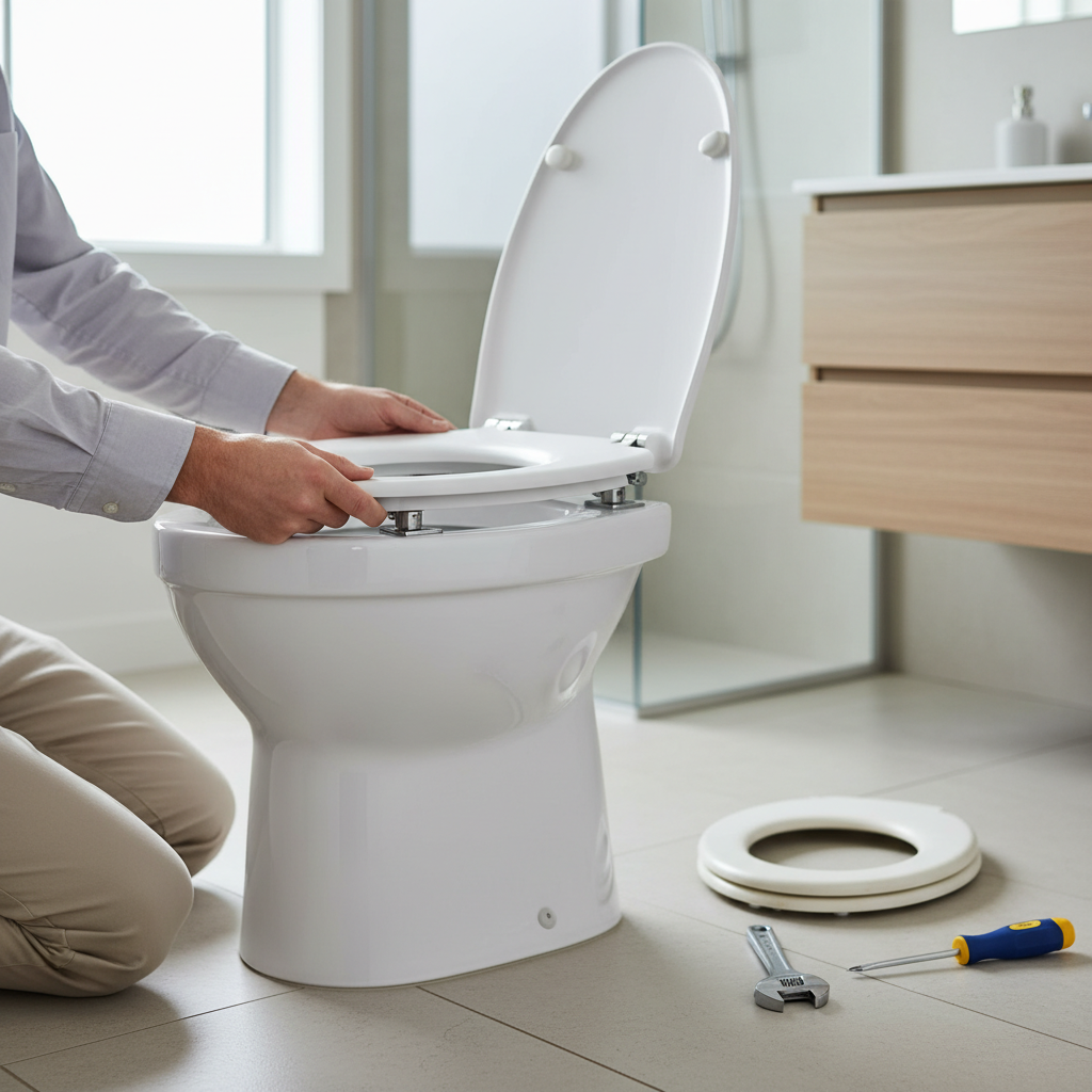 Illustration of a toilet with a new seat