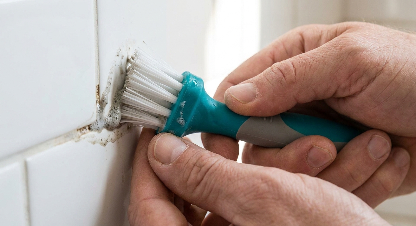Step 3: Scrub the grout lines