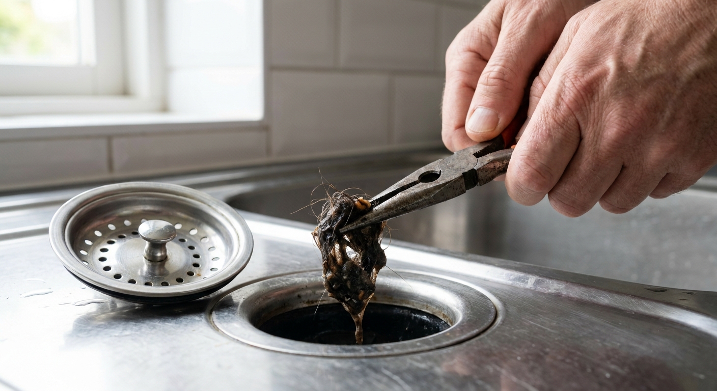 Step 1: Remove visible debris from the drain opening