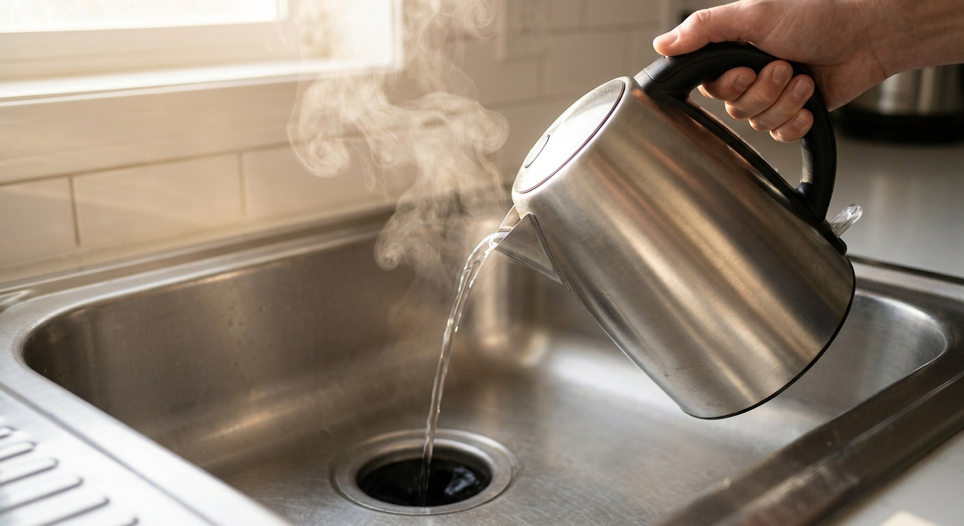 Step 2: Try boiling water (kitchen sinks only)